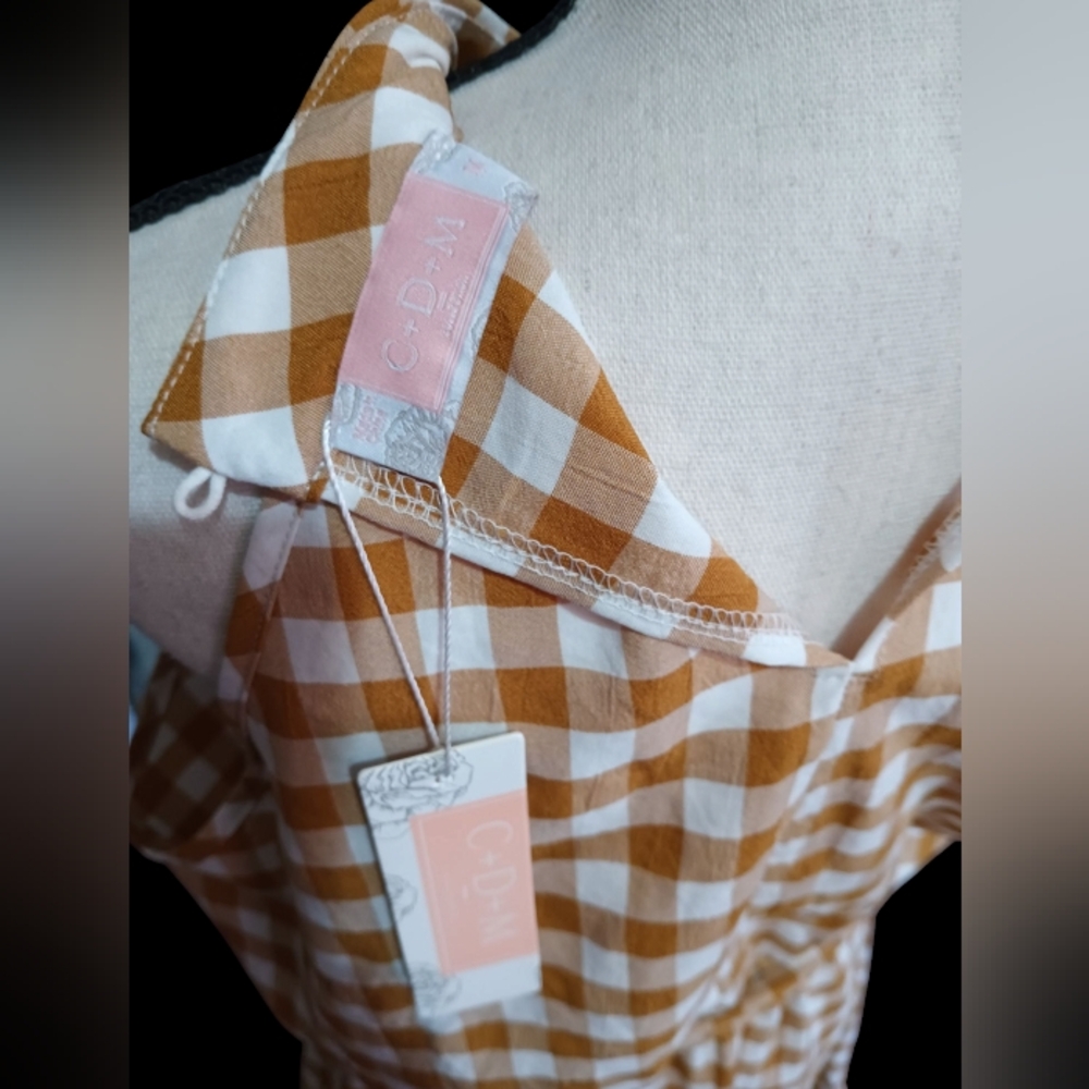 C+D+M Knee Length Checkered  Sleeveless Halter Top Brown White Sz M Dress - Picture 4 of 5